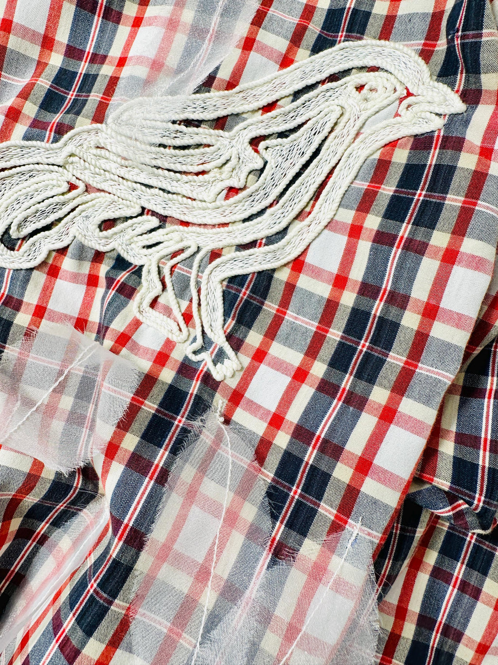 Custom Vintage Check Shirt with organza feathers