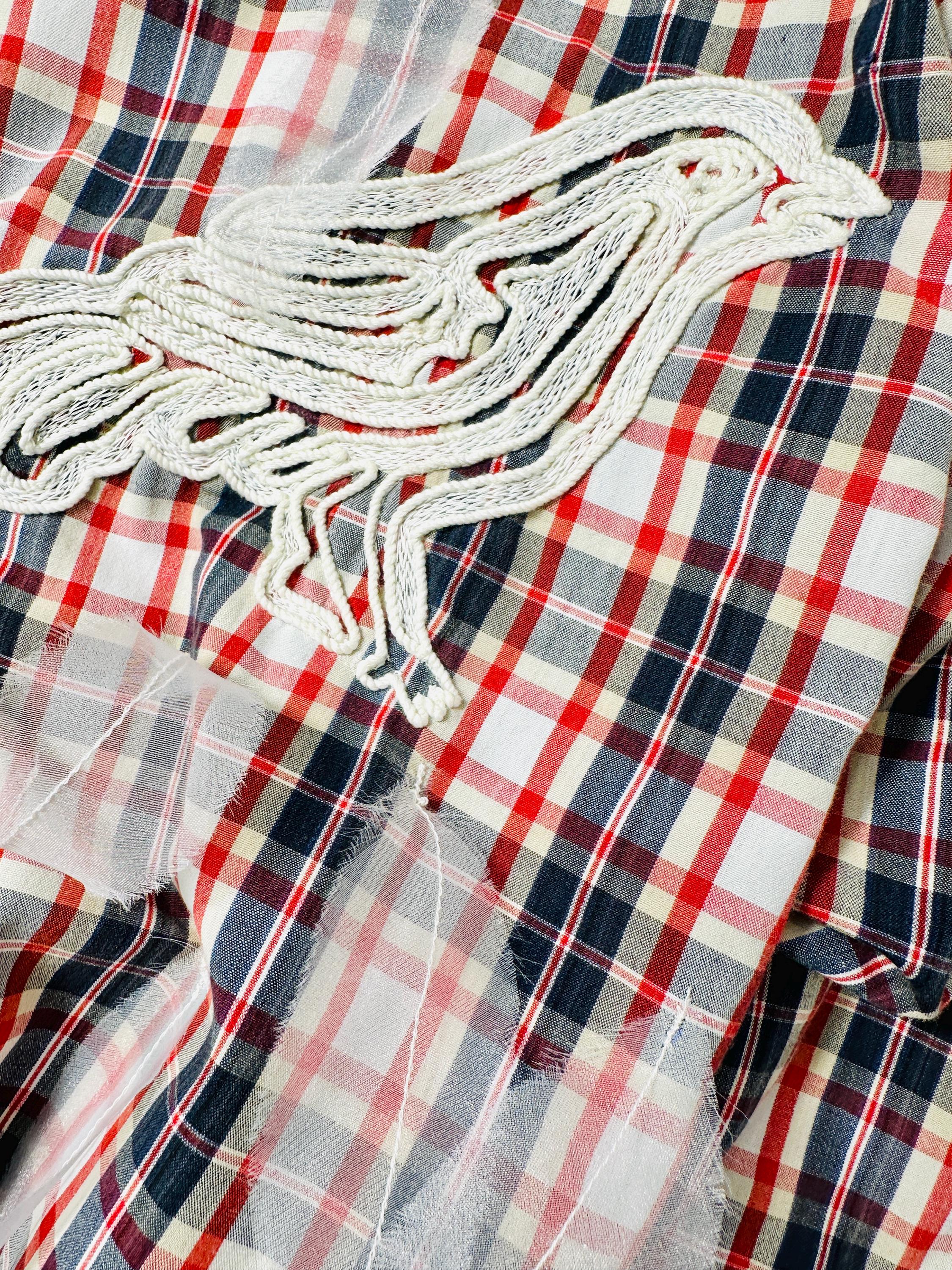 Custom Vintage Check Shirt with organza feathers