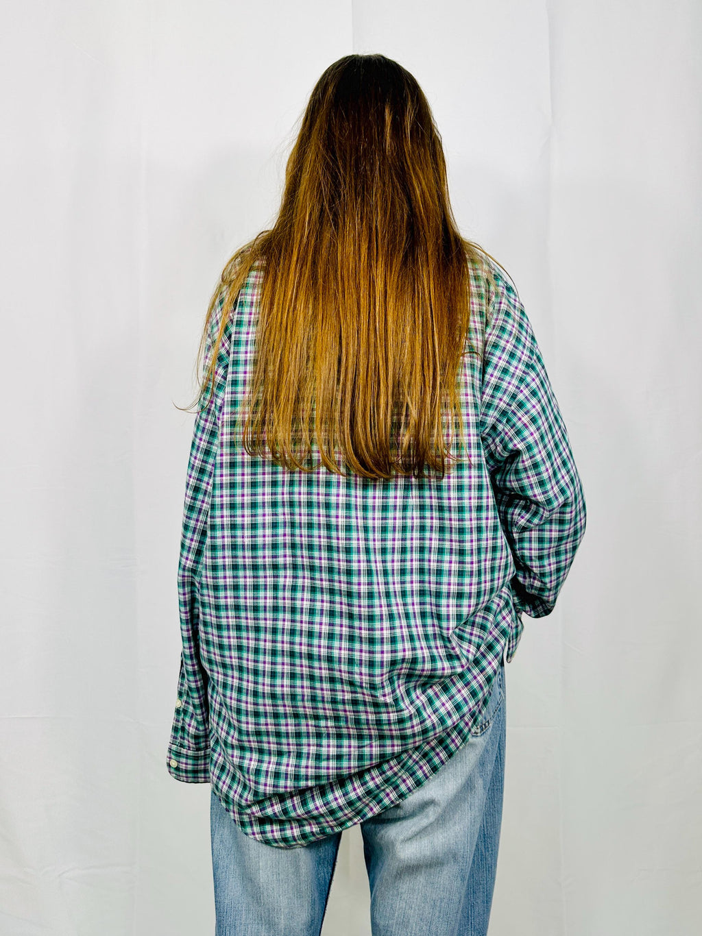 Custom vintage check shirt with silk georgette intarsia and sequins and beads embellishment