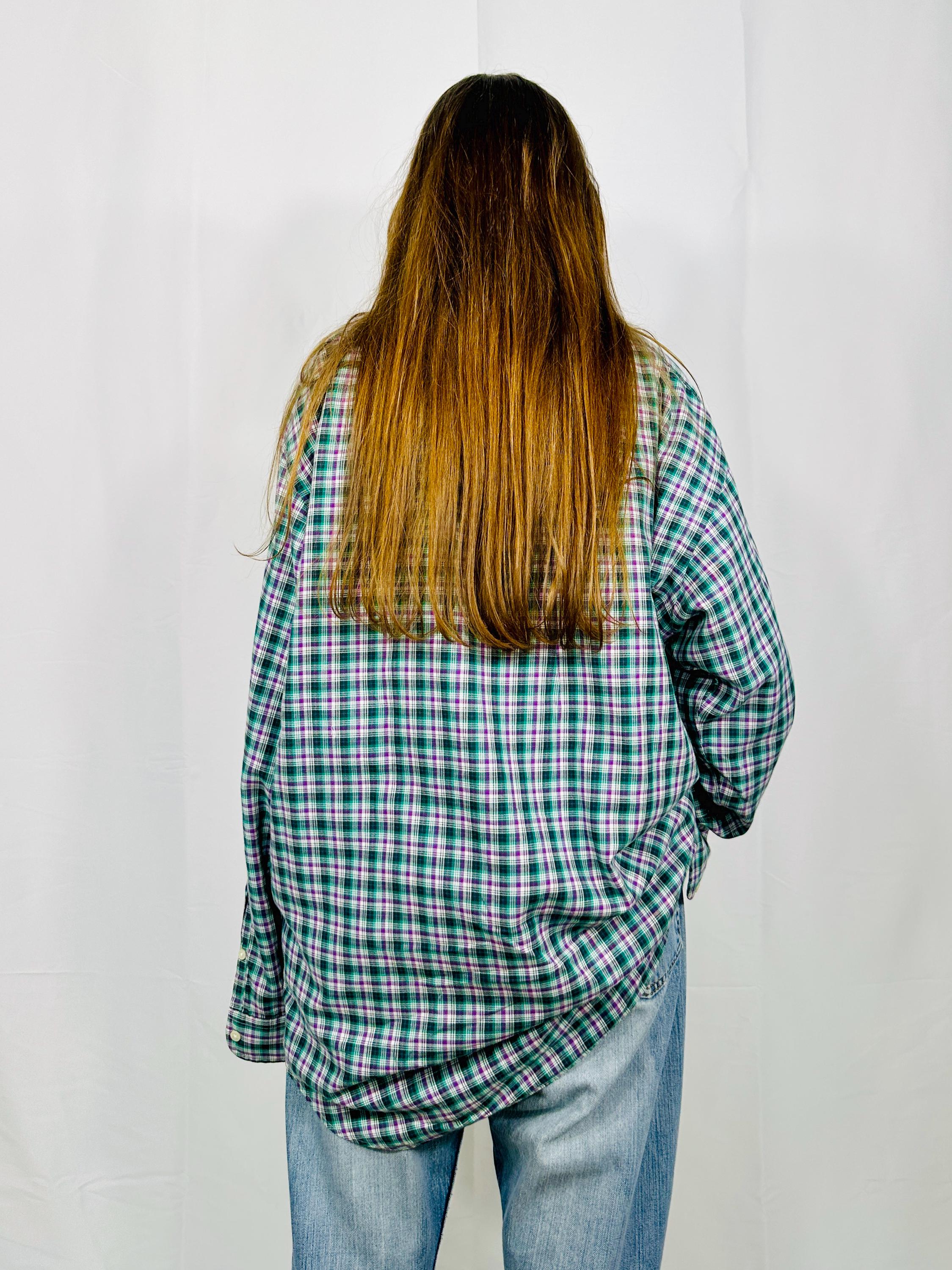 Custom vintage check shirt with silk georgette intarsia and sequins and beads embellishment