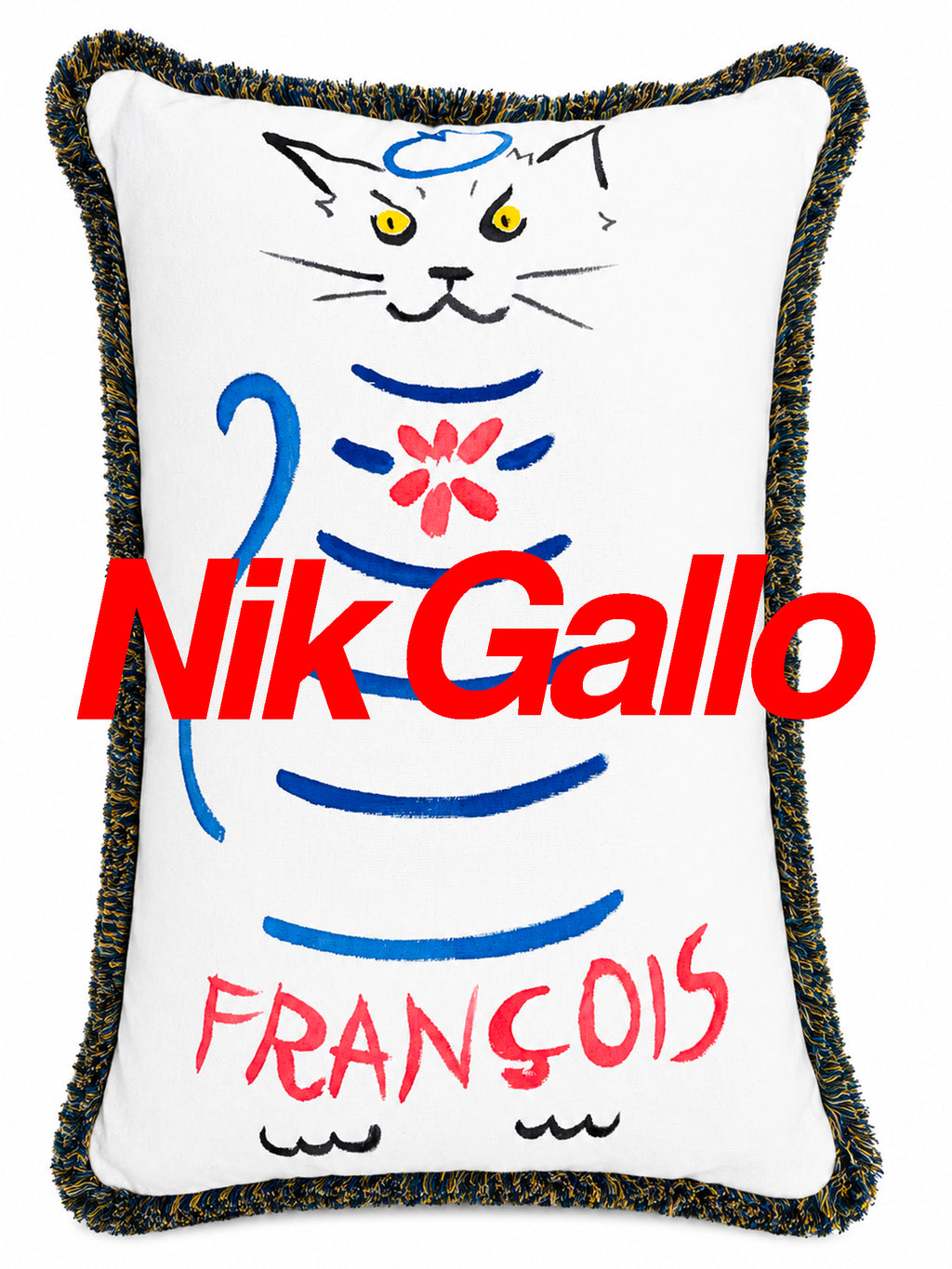 FRANçOIS THE CAT HAND-PAINTED CUSHION