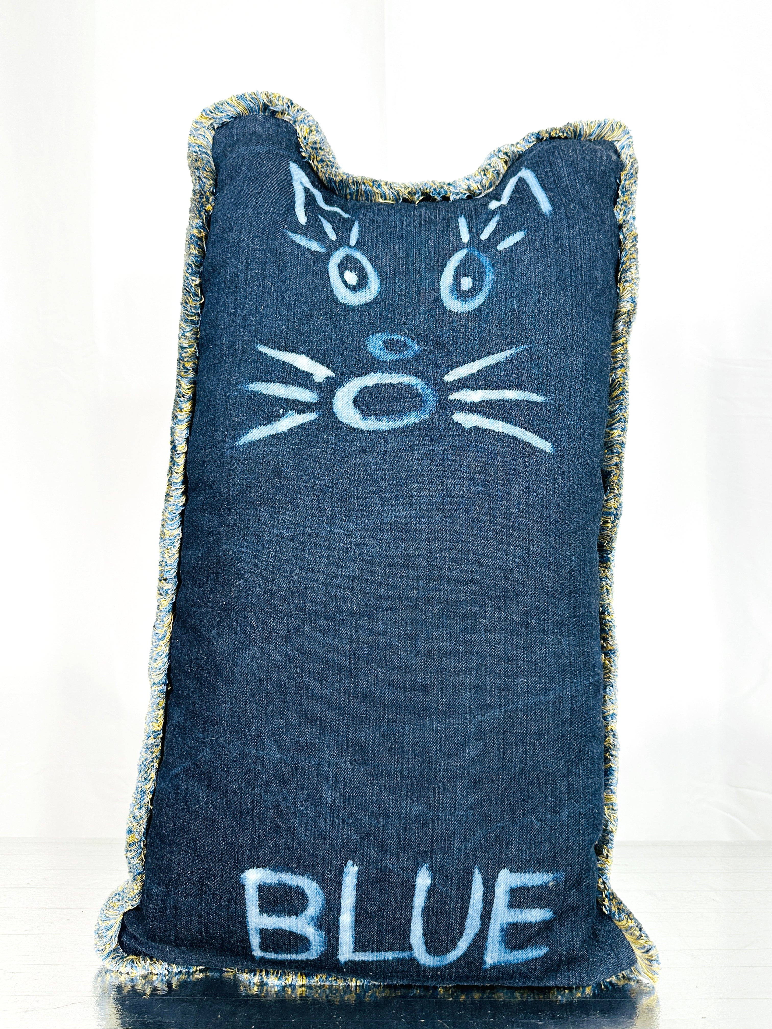 "Blue the cat" denim pillow
