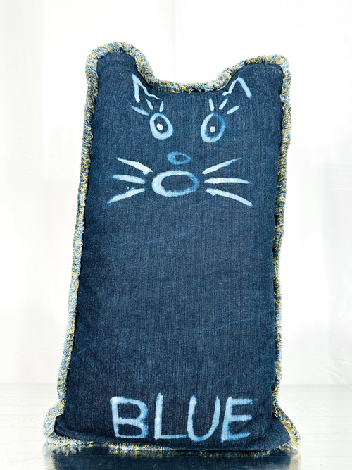 "Blue the cat" denim pillow