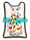 PEACH THE CAT HAND-PAINTED CUSHION
