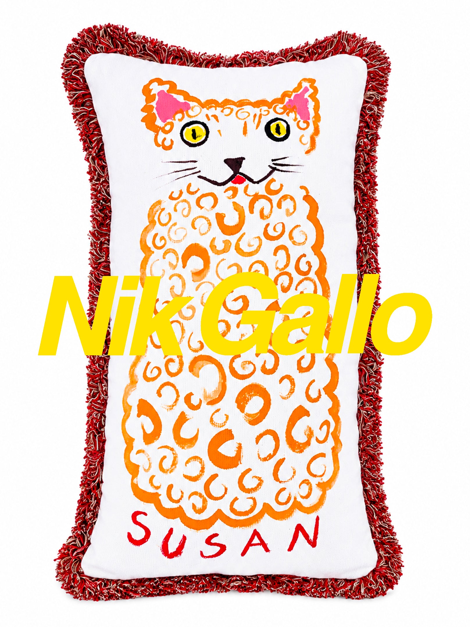 SUSAN THE CAT HAND-PAINTED CUSHION