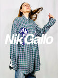 Custom vintage check shirt with silk georgette intarsia and sequins and beads embellishment