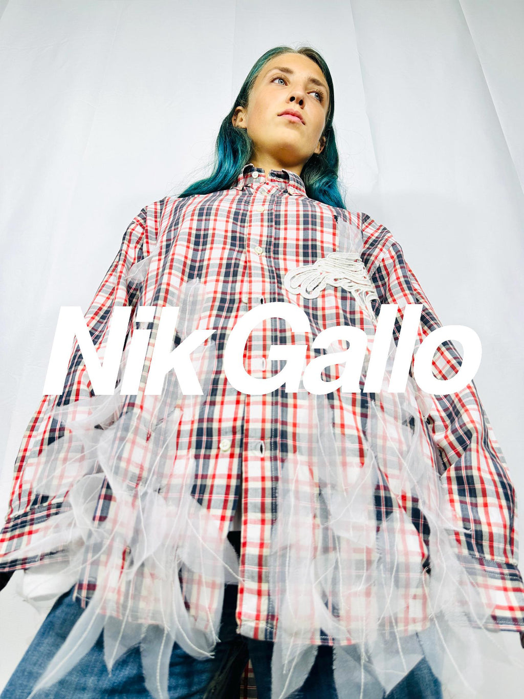 Custom Vintage Check Shirt with organza feathers
