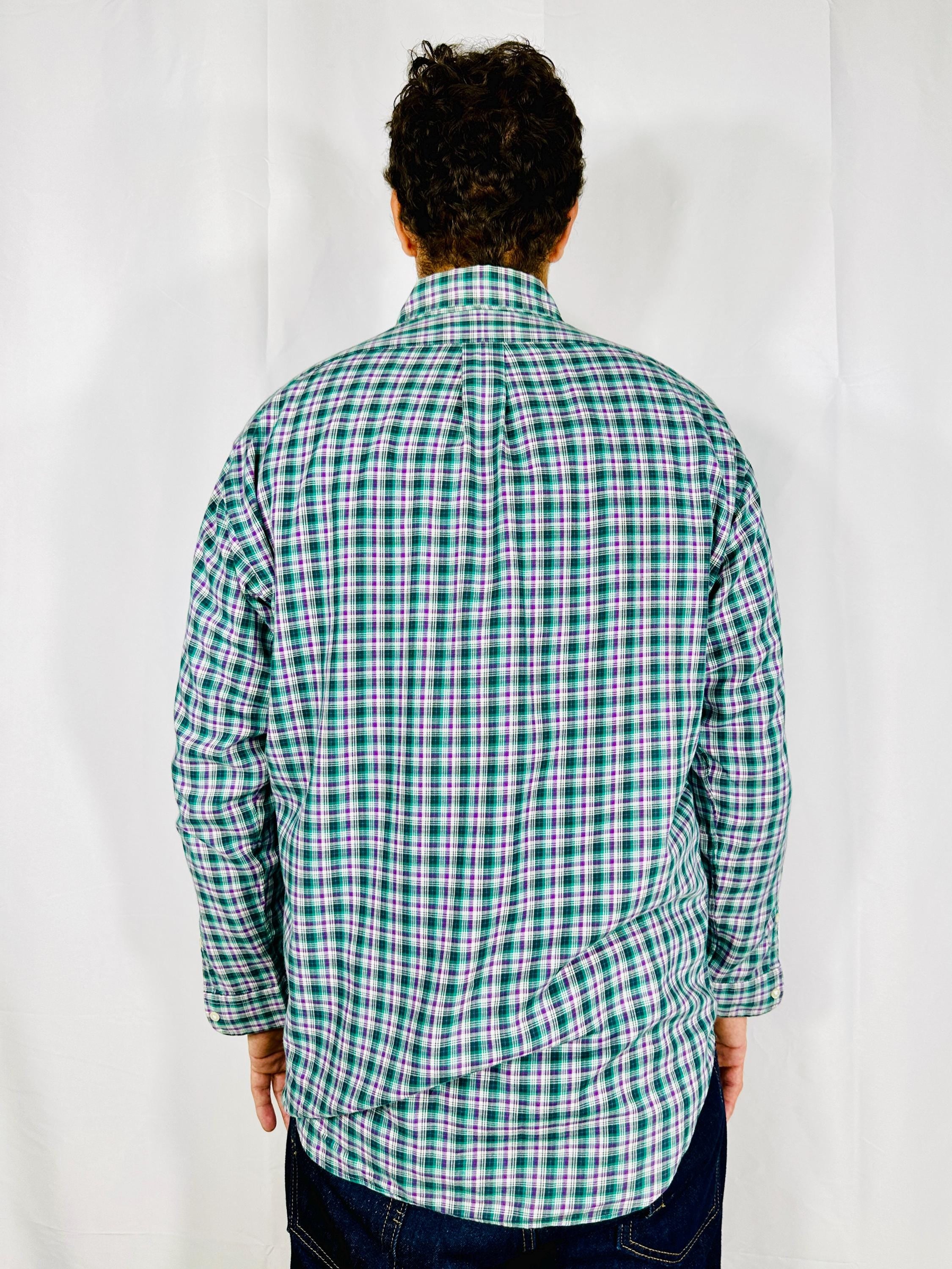 Custom vintage check shirt with silk georgette intarsia and sequins and beads embellishment